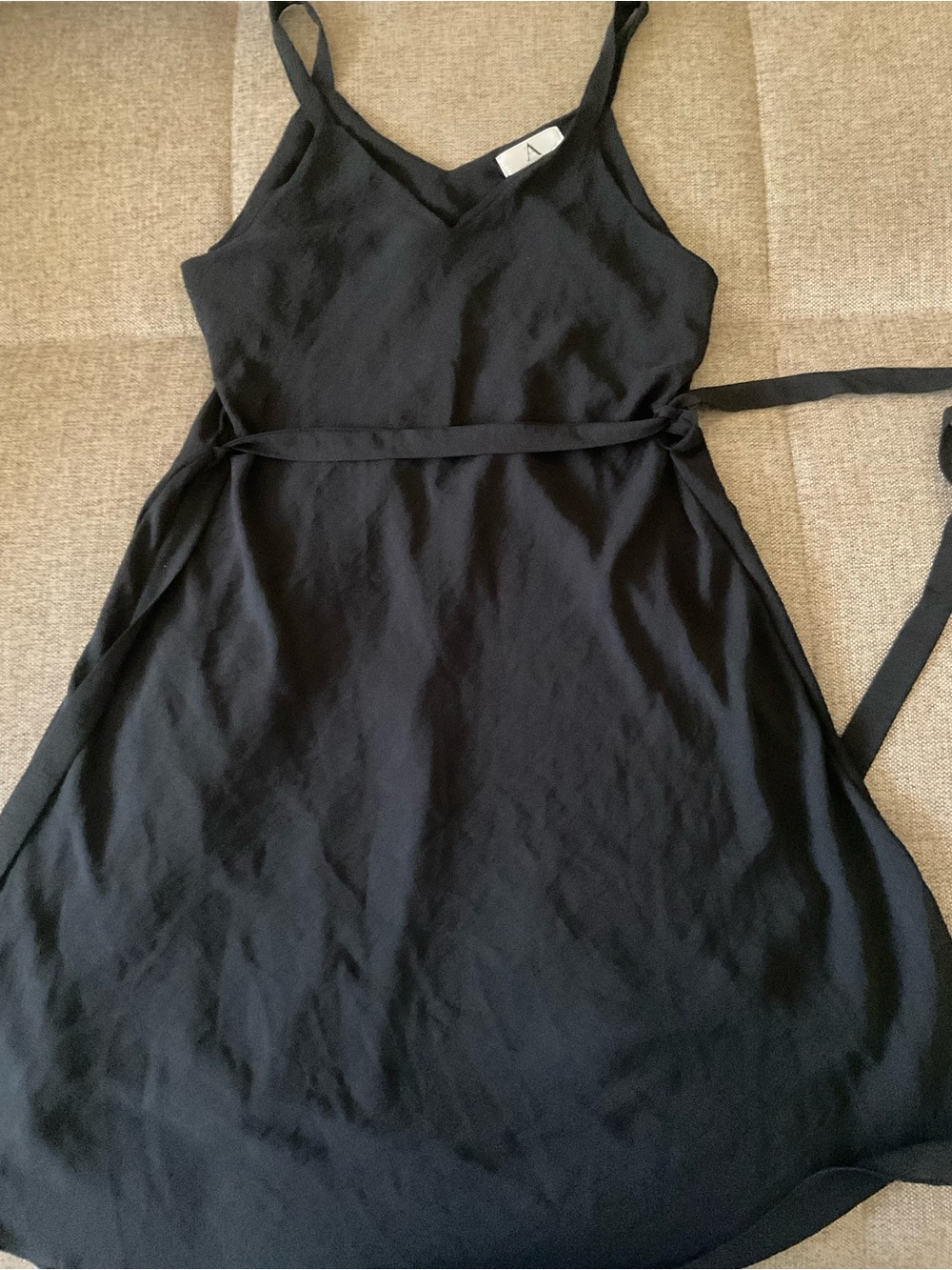 Classic Black Spaghetti Strap Mini Dress with Waist Tie